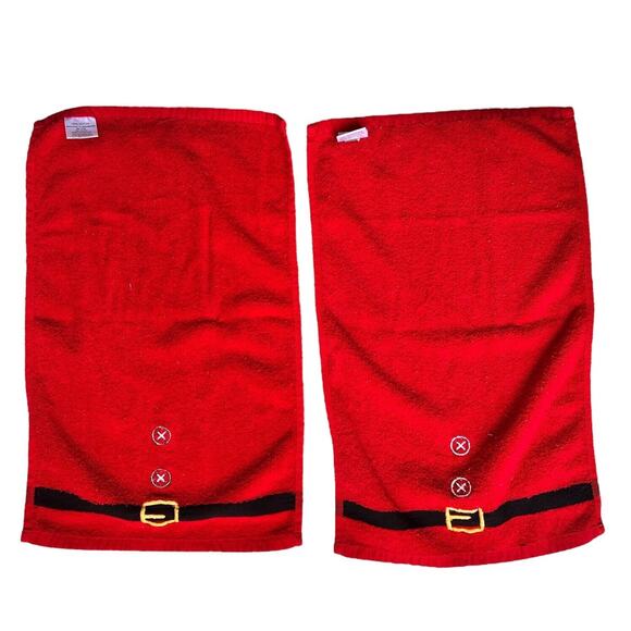 Set of 2 Red Christmas Bathroom Hand Towels Decorative Embroidered Santa Belt - Picture 8 of 8